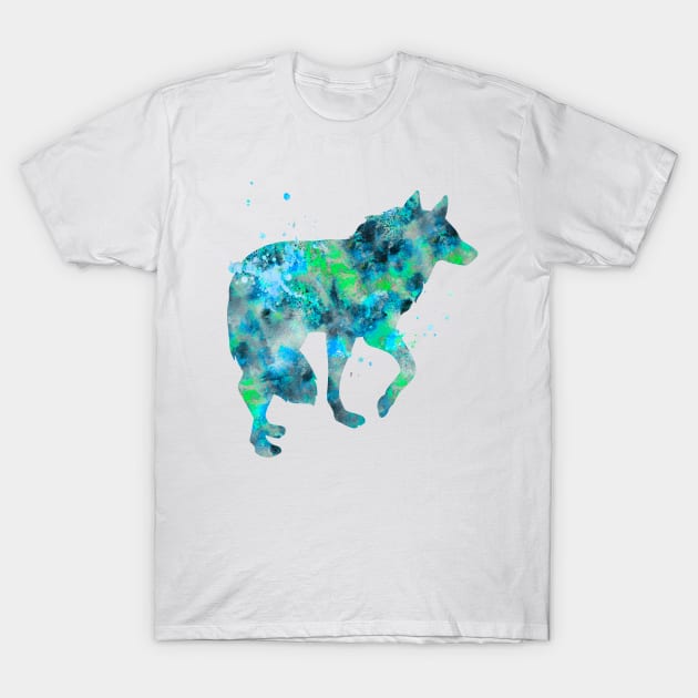 Arctic Wolf Watercolor Painting T-Shirt by Miao Miao Design